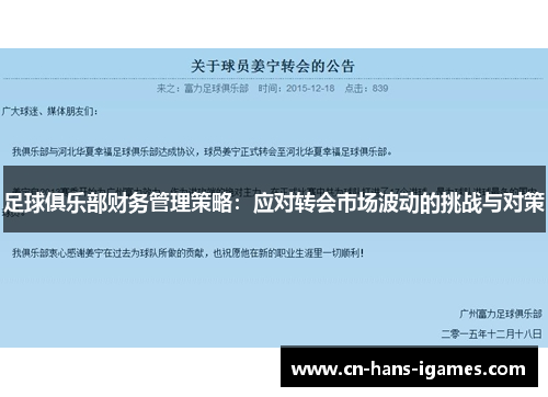 足球俱乐部财务管理策略：应对转会市场波动的挑战与对策